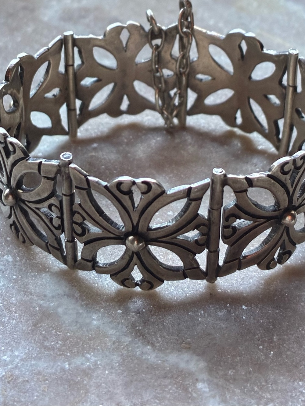 Vintage 980 Silver Floral link bracelet Taxco Mexico